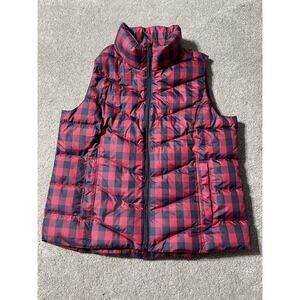 Lands End Vest Womens Med Plaid Puffer Down Red Buffalo Check Outdoor Gorpcore